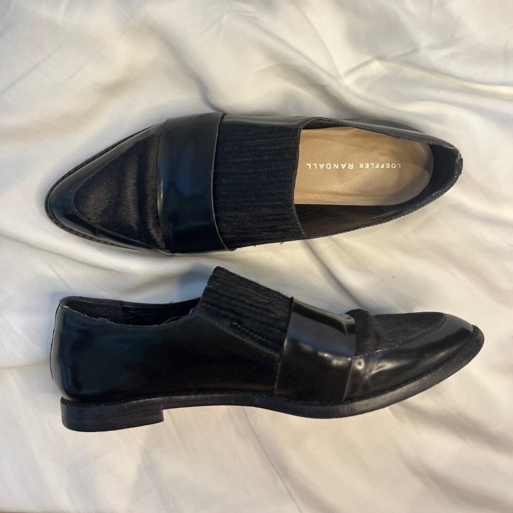 Black Loeffler Randall Patent Leather Loafers - Ponyhair Trim - Size 8